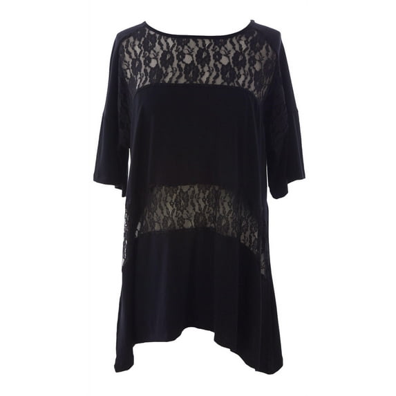 August Silk Women's Extended Shoulder Lace Tunic Medium Black