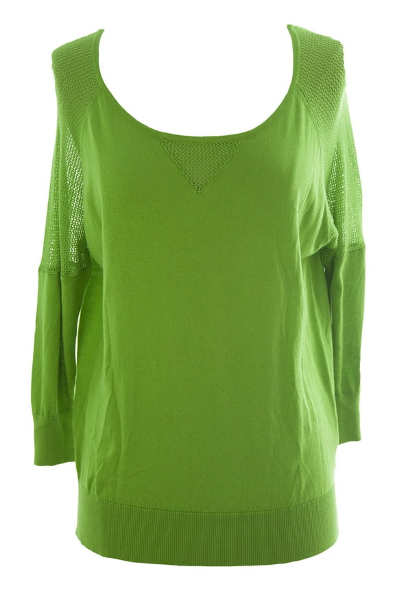 Women's Mesh Inset 3/4 Sleeve Sweater Small Palm Leaf