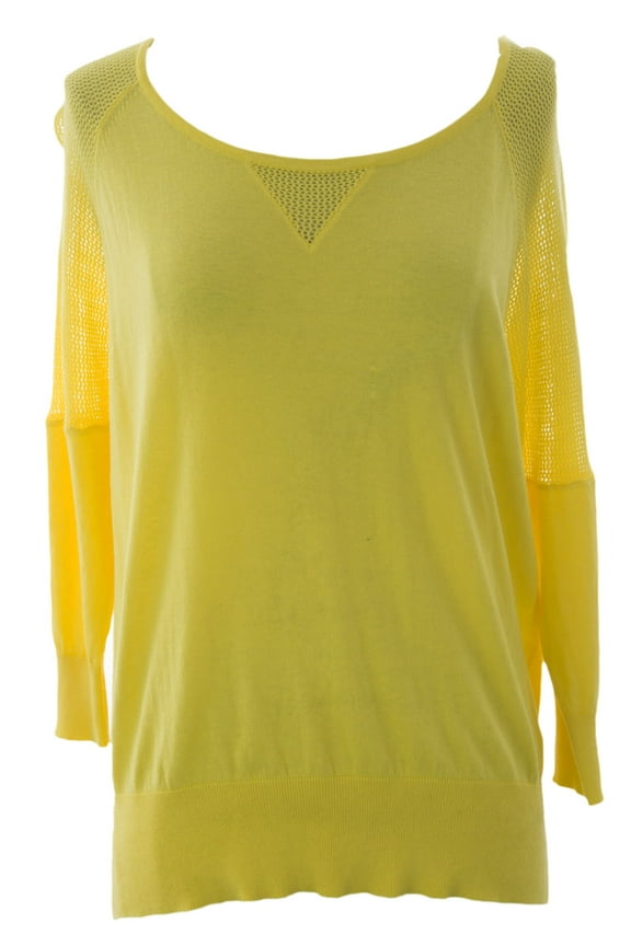 Women's Mesh Inset Boat Neck Sweater Large Loco Lemon
