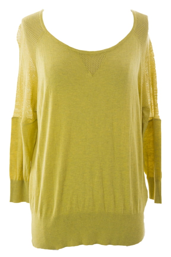 Women's Mesh Inset Boat Neck Sweater Small Citron Heather