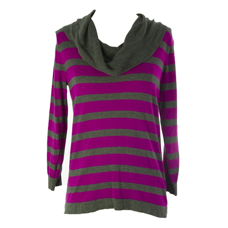 August Silk Women s Striped Cowl Neck Sweater Small Tahitian Magenta Walmart