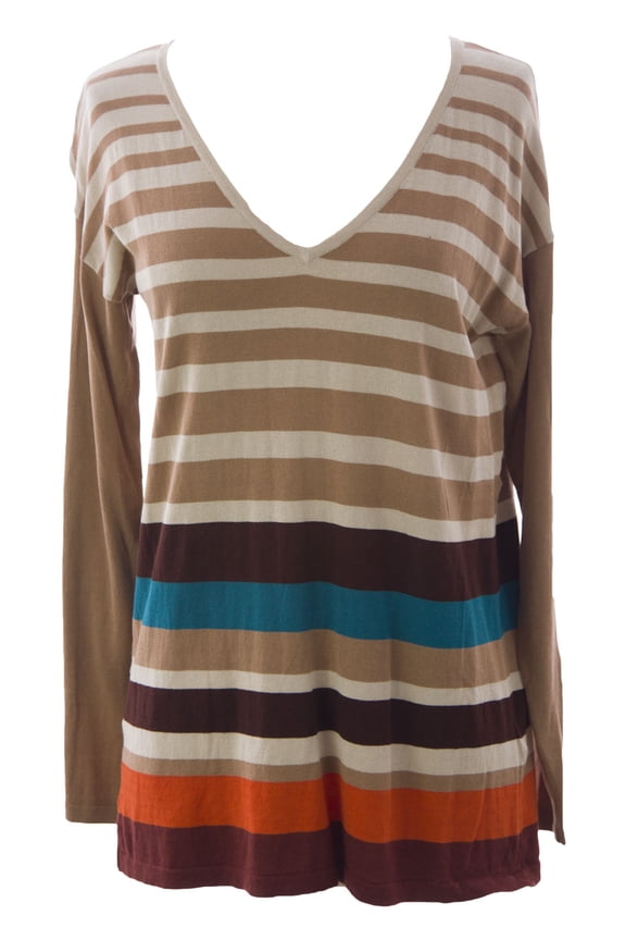 Women's Striped Raglan Sweater Medium Khaki Combo