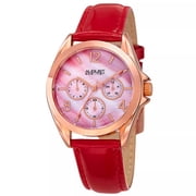 August Steiner AS8191RD Red Day Date GMT Genuine Leather Strap Womens Watch