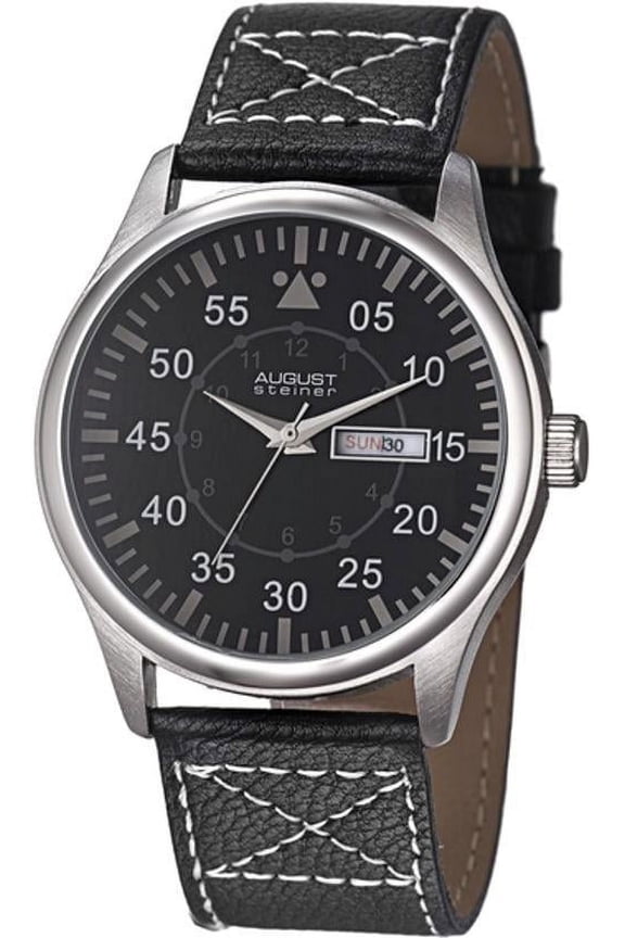 Black Dial Black Leather Men's Watch AS8074BK