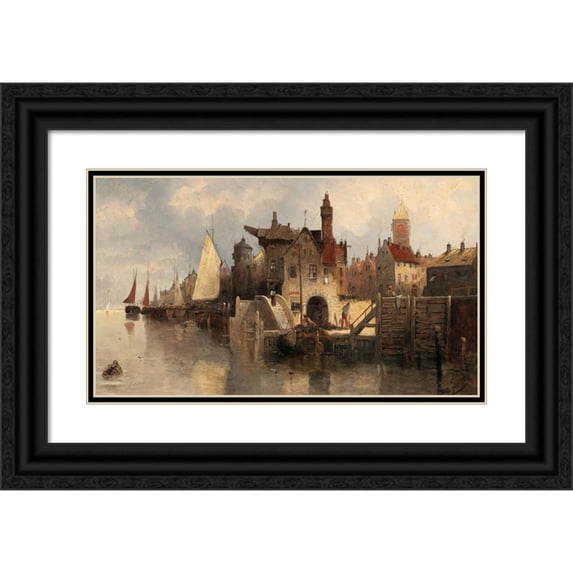 August Von Siegen 24x15 Black Ornate Framed Double Matted Museum Art Print Titled: Corniccio