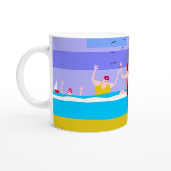 August Wild Swimming Mug R oz Ceramic Mug, Colourful Swim Gift Outdoorsy Nature Lovers.