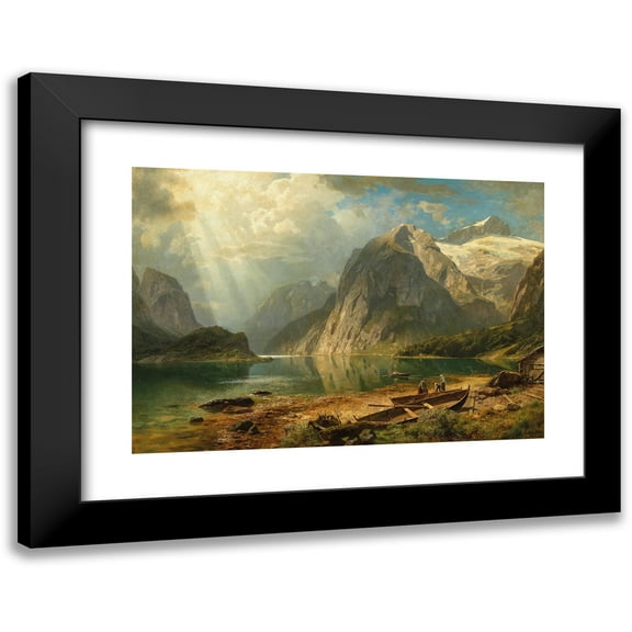 August Wilhelm Leu 14x11 Black Modern Framed Museum Art Print Titled - A Fjord Landscape (1888)