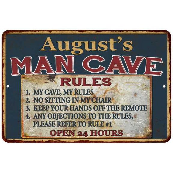 August's Man Cave Rules Chic Rustic Green Sign Home 8x12 Metal 108120049583