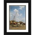 thumbnail image 1 of August von Pettenkofen 11x14 Black Ornate Wood Framed Double Matted Museum Art Print Titled: Hungarian Horse Drinks (1860-1870), 1 of 5
