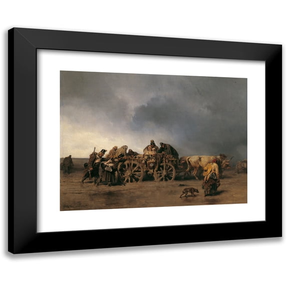 August von Pettenkofen 14x11 Black Modern Framed Museum Art Print Titled - Wounding Transport I (1853)