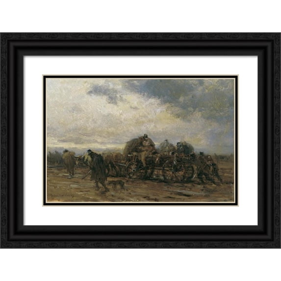 August von Pettenkofen 14x11 Black Ornate Wood Framed Double Matted Museum Art Print Titled: The Wounding Transport II (1869)