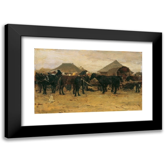 August von Pettenkofen 18x12 Black Modern Framed Museum Art Print Titled - Horse Market in Szolnok I (1870-1880)