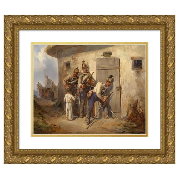 August von Pettenkofen 18x15 Gold Ornate Wood Frame and Double Matted Museum Art Print Titled - Austrian Dragoons