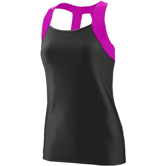 Augusta 1209 Girls Wicking Open Back Tank -Black/Pw Pink-Small