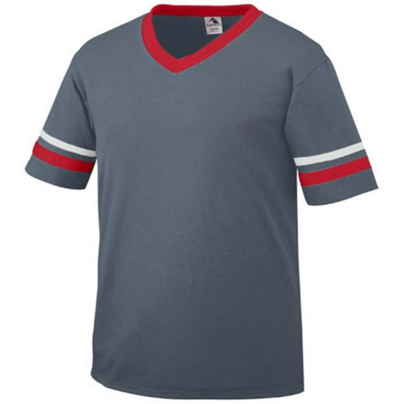 Augusta 360A Adult Sleeve Stripe Jersey- Graphite- Red- White - Extra Large