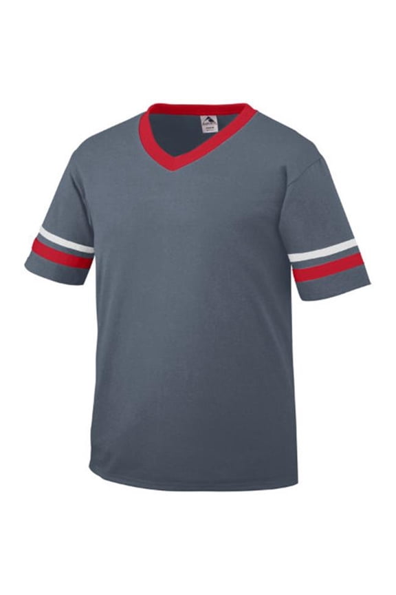 Augusta 360A Adult Sleeve Stripe Jersey- Graphite- Red- White - Extra Large