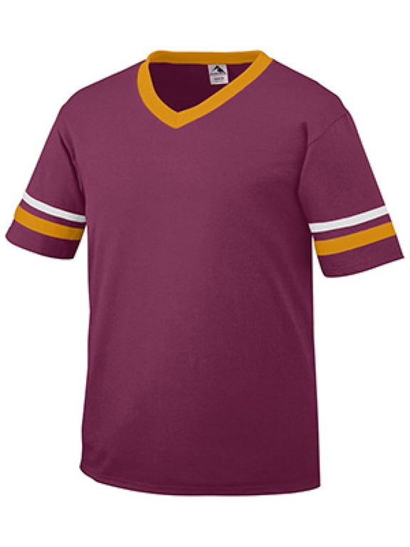 Augusta 360A Adult Sleeve Stripe Jersey- Maroon- Gold- White - Large