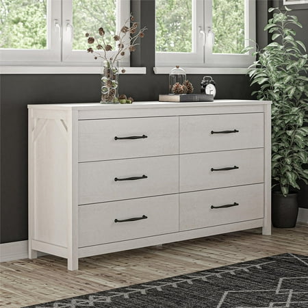 Augusta 6-Drawer Wide Dresser with Easy SwitchLock(tm) Assembly, Ivory Oak