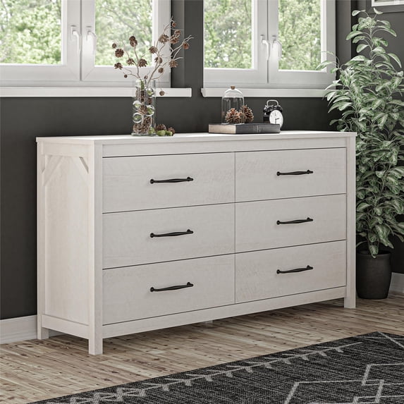 Augusta 6-Drawer Wide Dresser with Easy SwitchLock(tm) Assembly, Ivory Oak