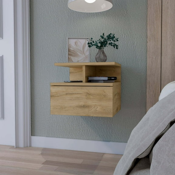 Augusta Floating Nightstand: 2-Tier Shelf, 1-Drawer, Space-Saving Bedroom Storage