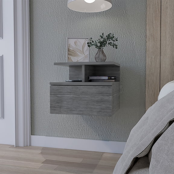 Augusta Floating Nightstand with 2-Tier Shelf and 1-Drawer