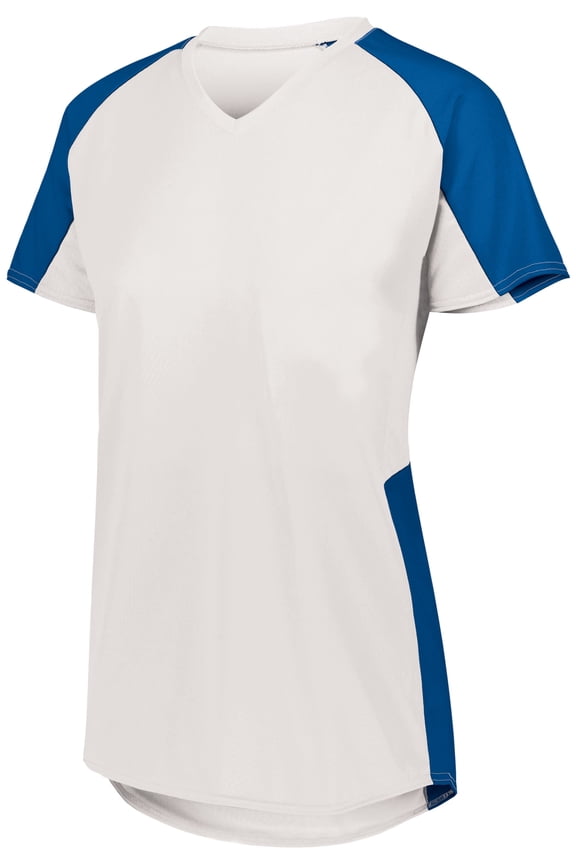 L Ladies Cutter Jersey White/Royal 1522