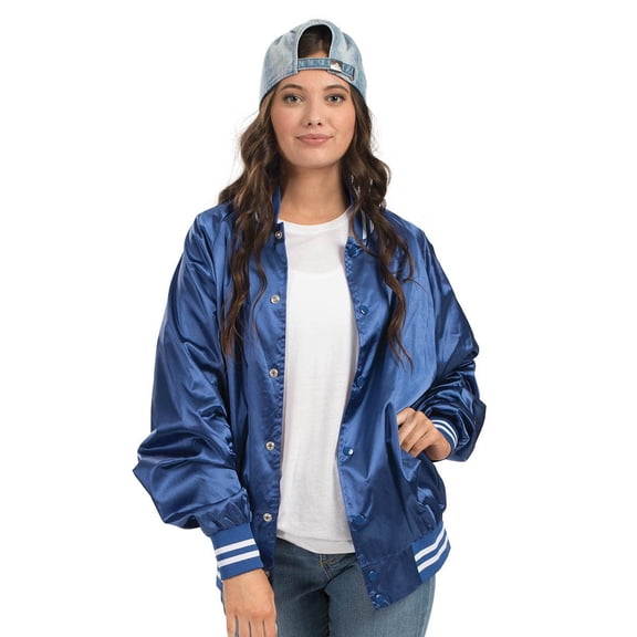 Augusta L Satin Baseball Jacket/Striped Trim Columbia Blue/White 3610