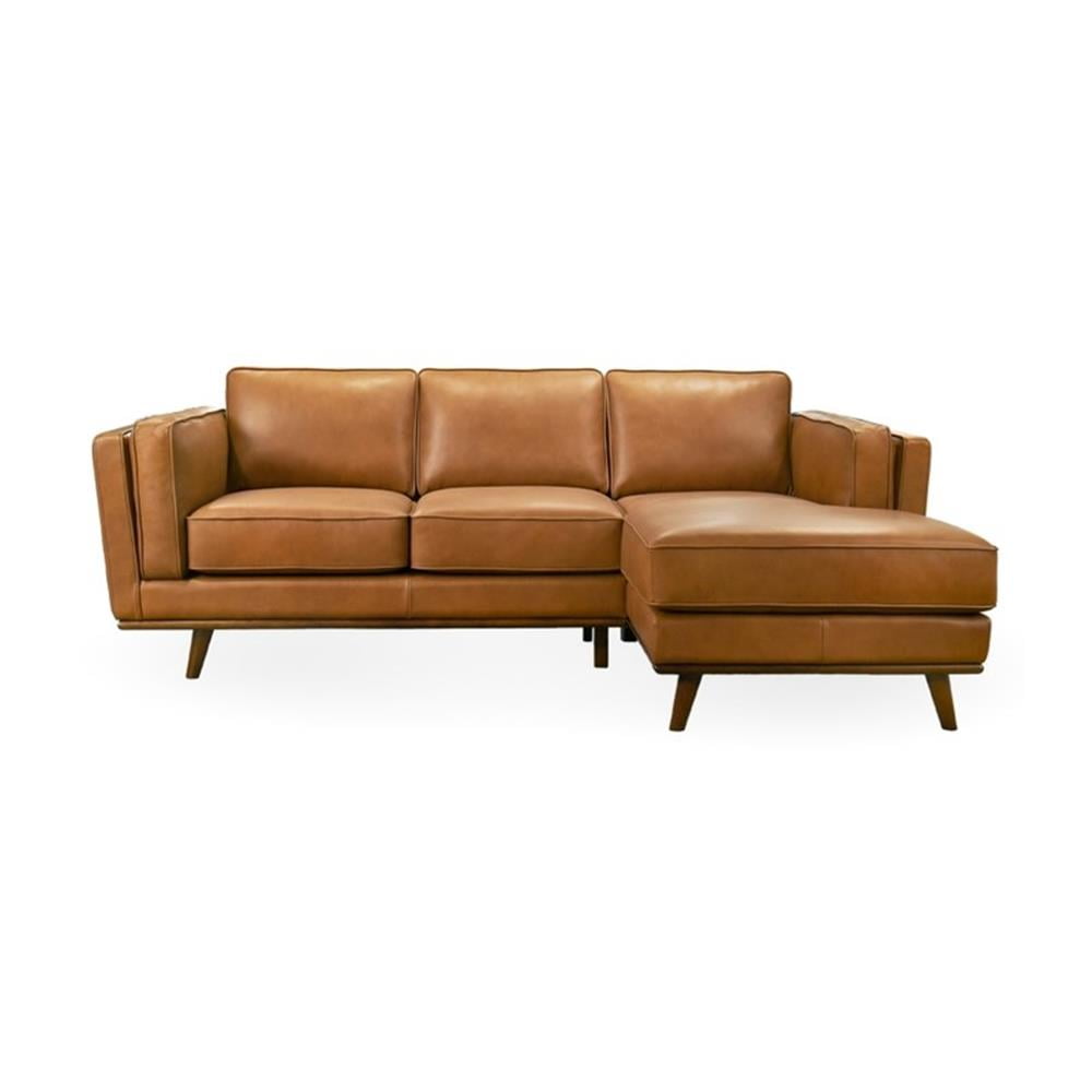 Augusta Mid Century Style Living Room Tan Genuine Leather Right Sectional Couch