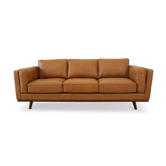 Augusta Modern Style Living Room Cushion Back Genuine Leather Sofa in Tan