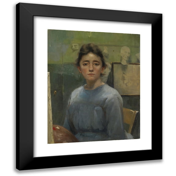 Augusta Roszmann 12x14 Black Modern Framed Museum Art Print Titled - Self-Portrait in Front of the Easel (1885-1890)