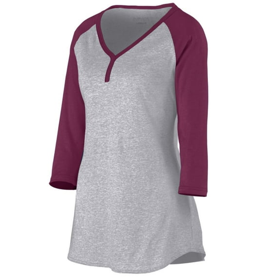 Augusta S Ladies Rave Henley Athletic Heather/Maroon 1263
