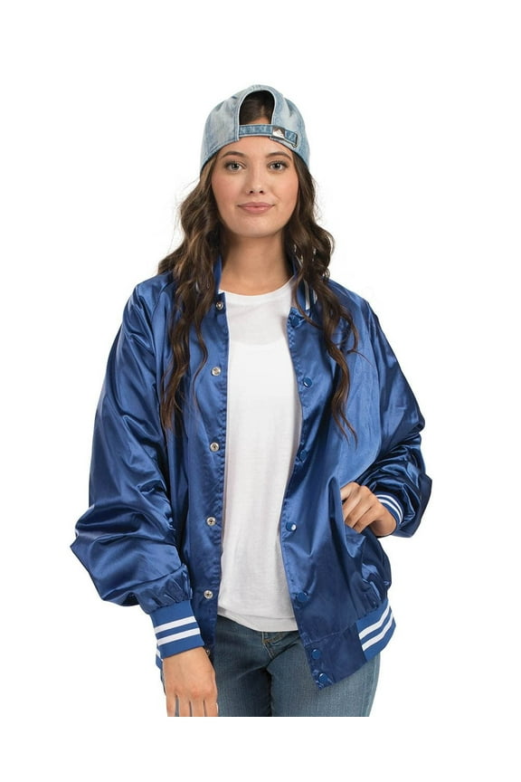 S Satin Baseball Jacket/Striped Trim Light Pink/White 3610