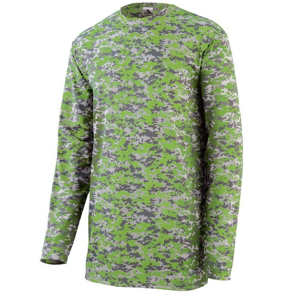 Augusta S Youth Digi Camo Wicking Long Sleeve T-Shirt Lime Digi 2789