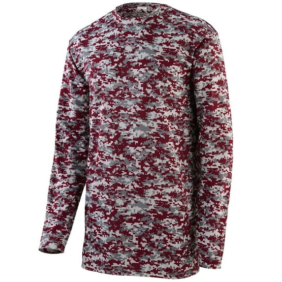 Augusta S Youth Digi Camo Wicking Long Sleeve T-Shirt Maroon Digi 2789