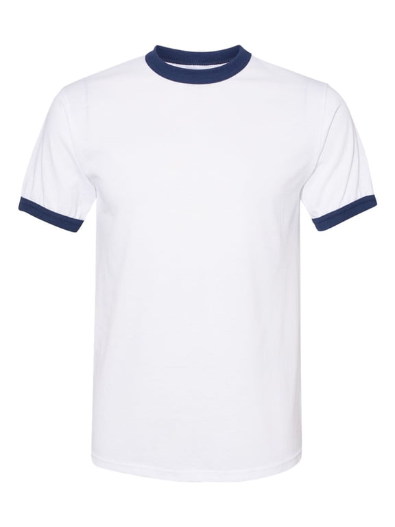unisex adult Ringer tee shirt, White/Navy, X-Large US