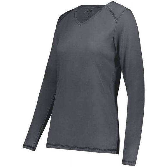 Augusta Sportswear B25934137 Women Super Soft-Spun Polyester Long Sleeve V-Neck T-Shirt, Iron - 2XL
