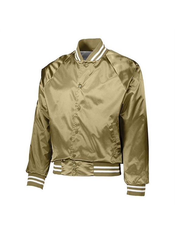 B37034124 Satin Baseball Jacket Striped Trim, Metallic Gold & White - Medium