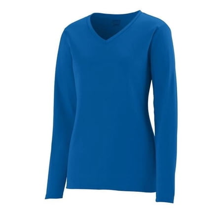 Augusta Sportswear B44034713 Women Long Sleeve V-Neck Wicking T-Shirt, Scarlet - Small