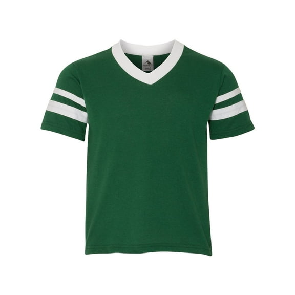 Augusta Sportswear Boy's V-Neck Jersey with Striped Sleeves T-Shirt, Style 361