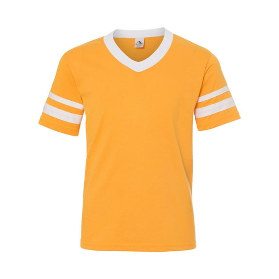 Augusta Sportswear Boy's V-Neck Jersey with Striped Sleeves T-Shirt, Style 361