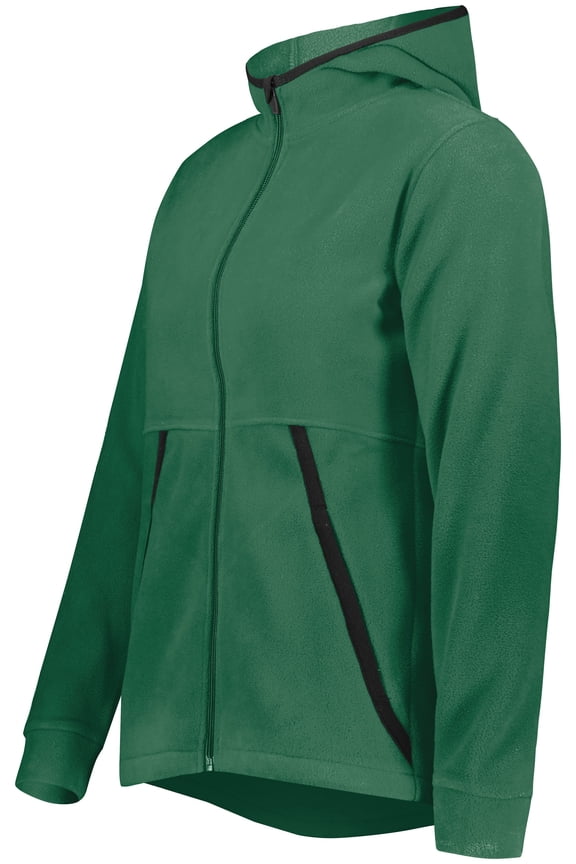 B30134195 Eco Revive Women Polar Fleece Hooded Full-Zip Jacket, Dark Green - Large