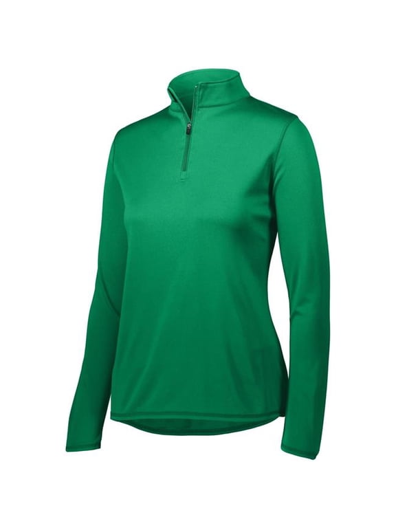 Ladies Attain Wicking 1/4 Zip Pullover - Women's Running Long Sleeve Jacket with Sun Protection, Kelly, Large