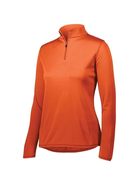 Ladies Attain Wicking 1/4 Zip Pullover - Women's Running Long Sleeve Jacket with Sun Protection, Orange, Large