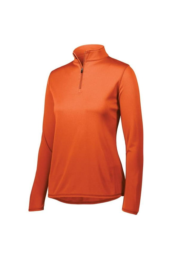 Ladies Attain Wicking 1/4 Zip Pullover - Women's Running Long Sleeve Jacket with Sun Protection, Orange, Large