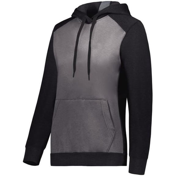 Augusta Sportswear 6867.F39.XS Ladies Three-Season Fleece Pullover Hoodie, Carbon Heather & Black - Extra Small