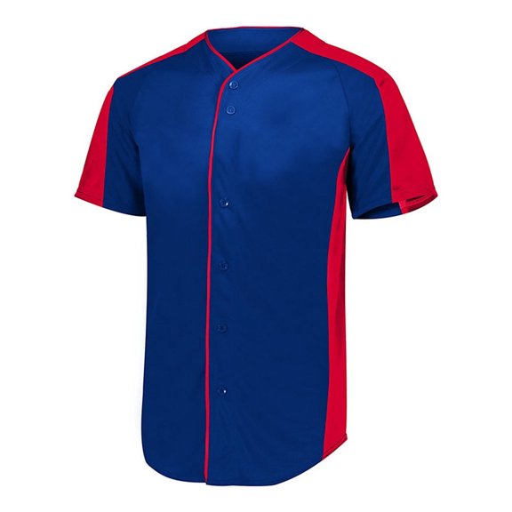 Augusta Sportswear Men's Full Button Baseball Jersey, NAVY/RED, Medium