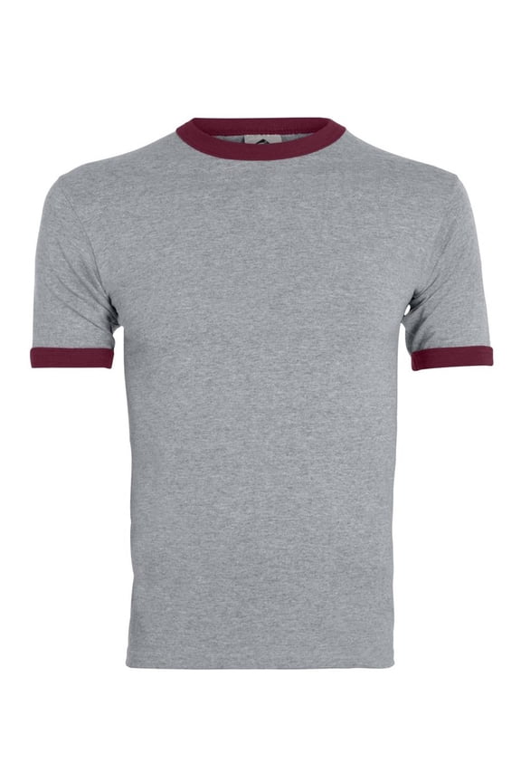 Men's Medium Ringer tee Shirt, Athletic Heather/Maroon