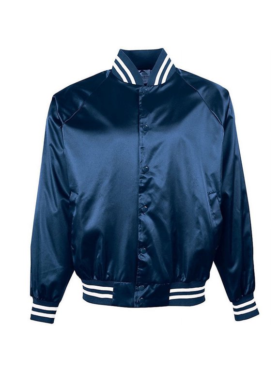 Men's Satin Baseball Jacket/Striped Trim - 3610