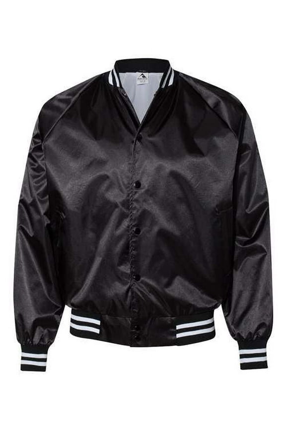 Men's Satin Baseball Jacket/Striped Trim S Black/White