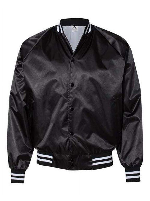 Men's Satin Baseball Jacket/Striped Trim S Black/White